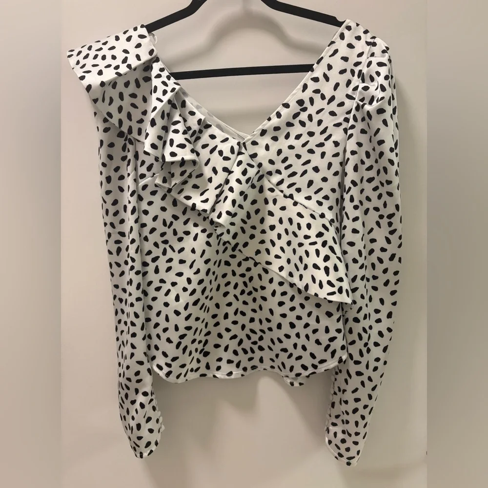 Self-Portrait Polka Dot Ruffled Satin Blouse Size 2 - Picture 4 of 11